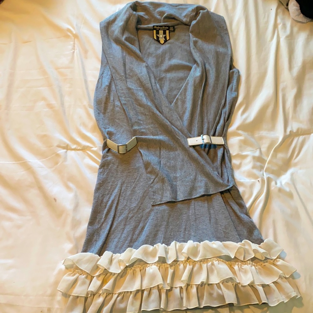 Grey and cream ruffle dress
